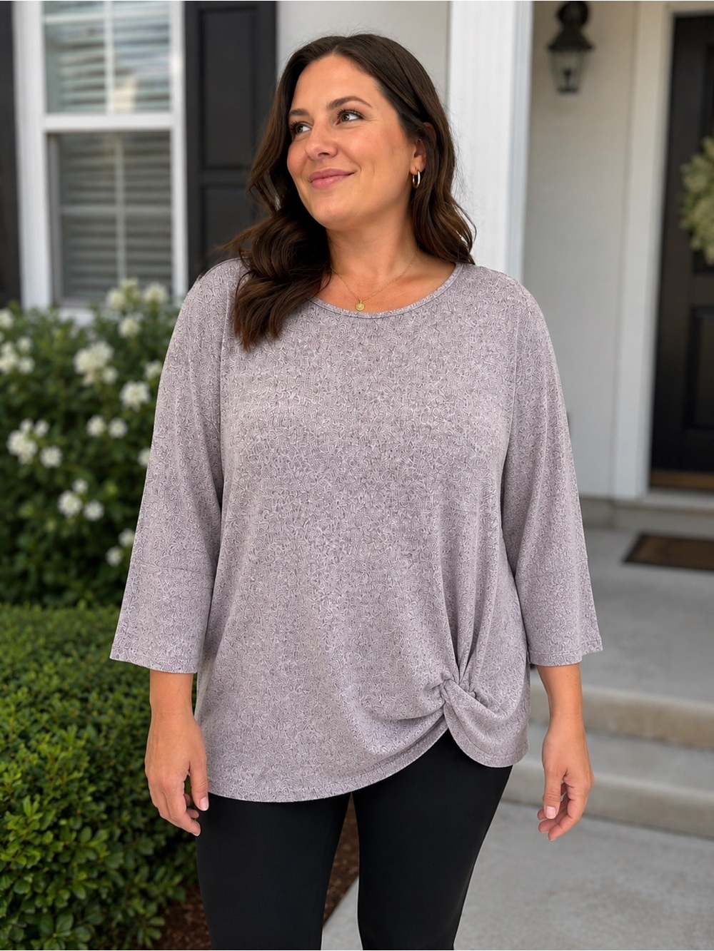 Penmans Knot Front Knit Top Dusty Lavender 3/4 Sleeve Women’s XL